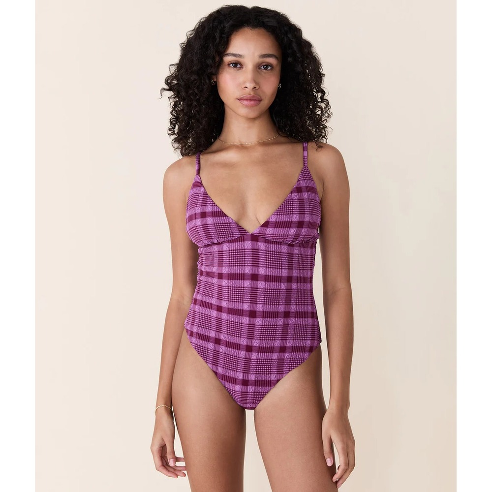 Andie Swim The Lanikai One Piece Swimsuit Purple Plaid size LT NWT